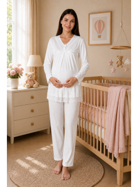 Effortt 4032 EKRU Dantelli Lohusa Pijama Takım